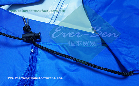 Nylon waterproof rain jacket drawing cord hood